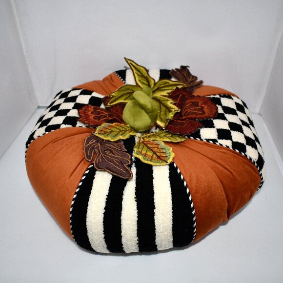 MacKenzie-Childs Harvest Check & Stripe Round Decorative Pillow #75759-1005 NWT